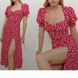 Reformation Red Floral Midi Dress